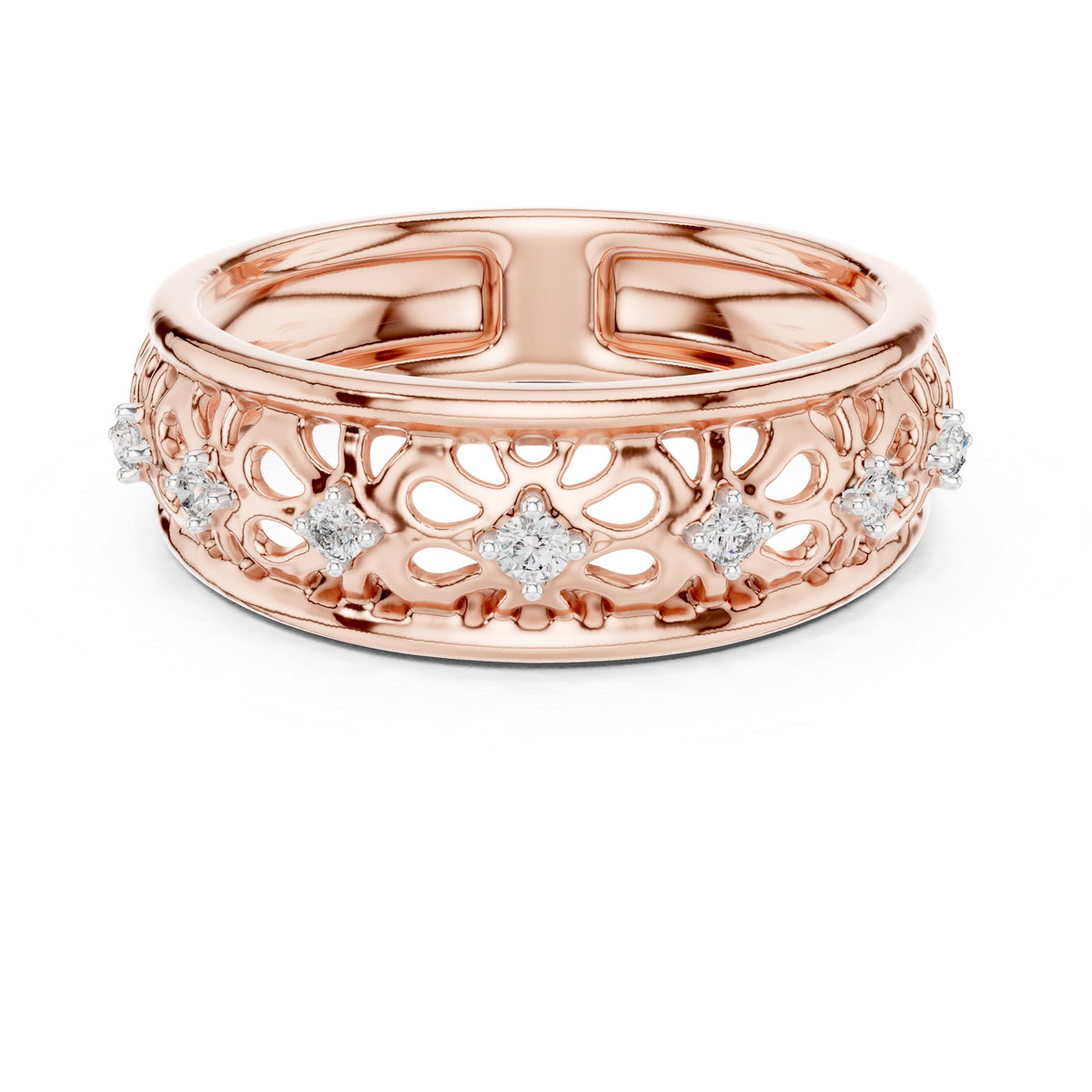 Filigree Floral Wide Band Rose Gold