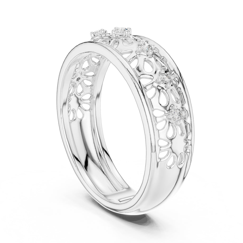 Filigree Floral Wide Band White Gold