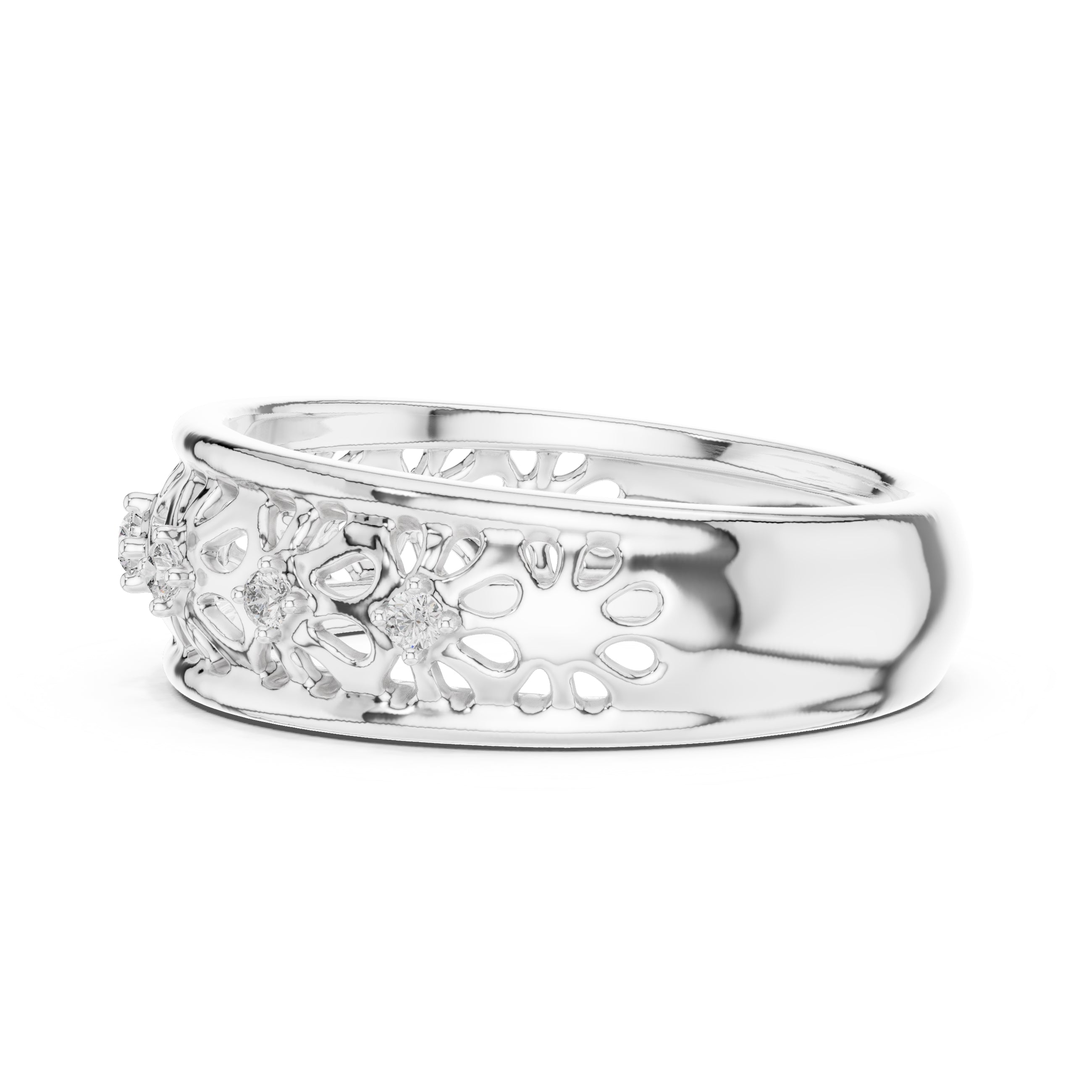 Filigree Floral Wide Band White Gold