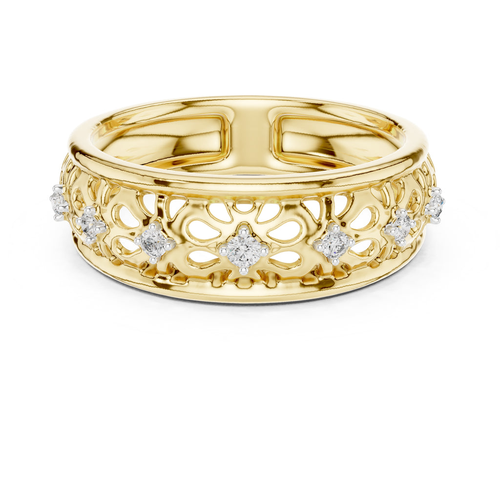 Filigree Floral Wide Band Yellow Gold