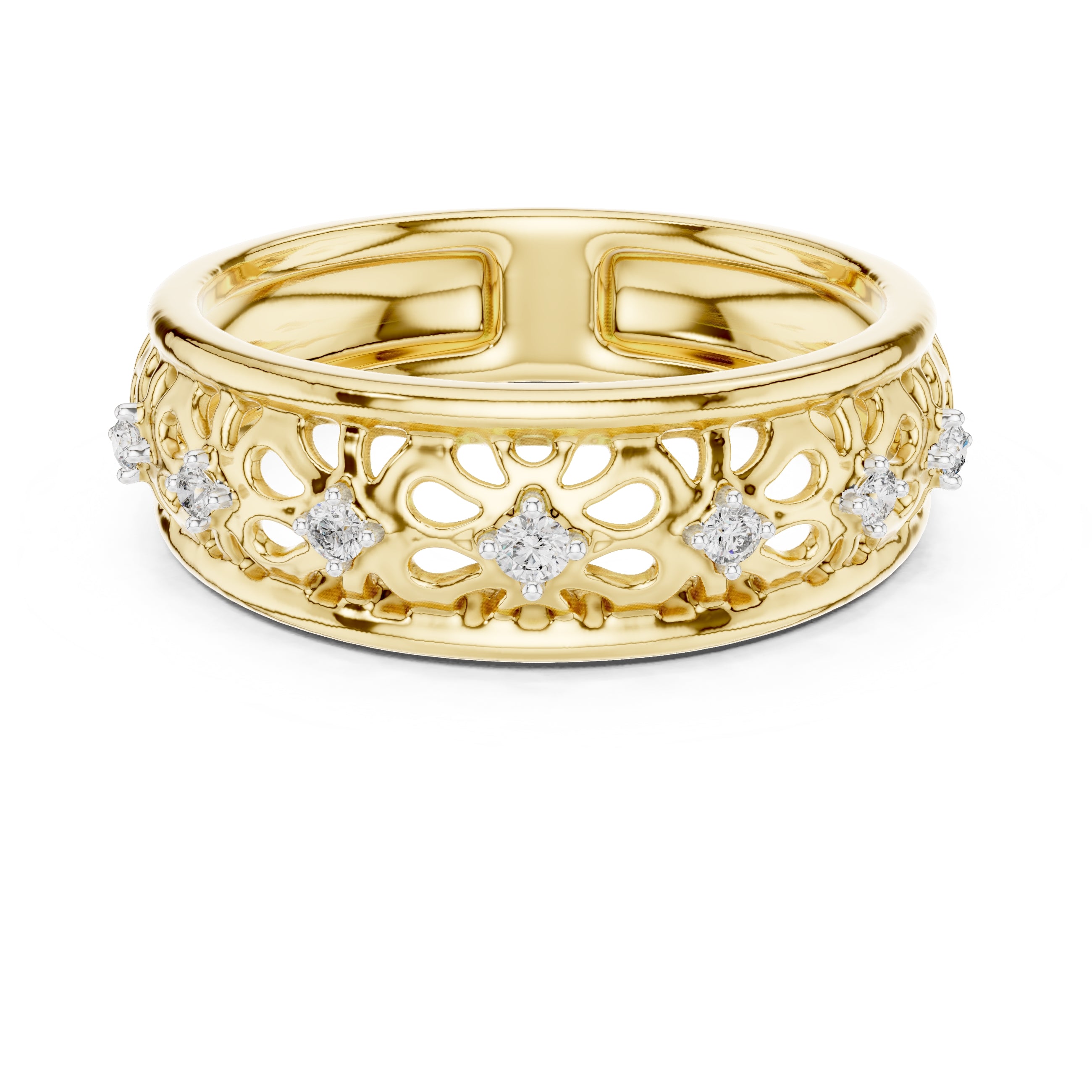 Filigree Floral Wide Band Yellow Gold