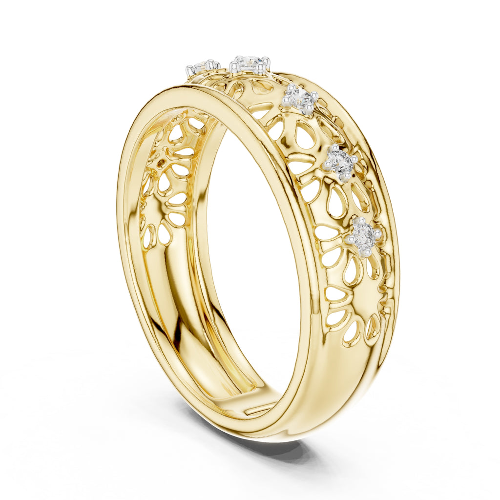 Filigree Floral Wide Band Yellow Gold