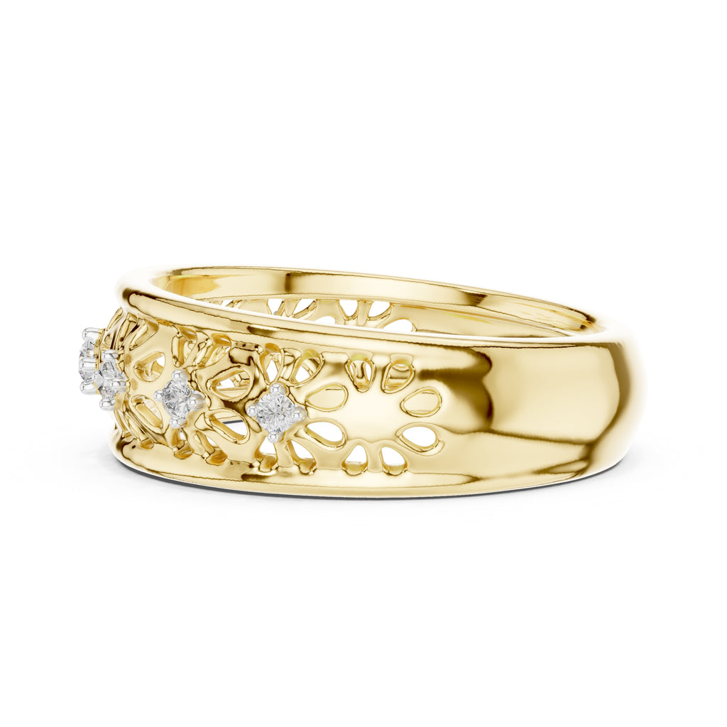 Filigree Floral Wide Band Yellow Gold