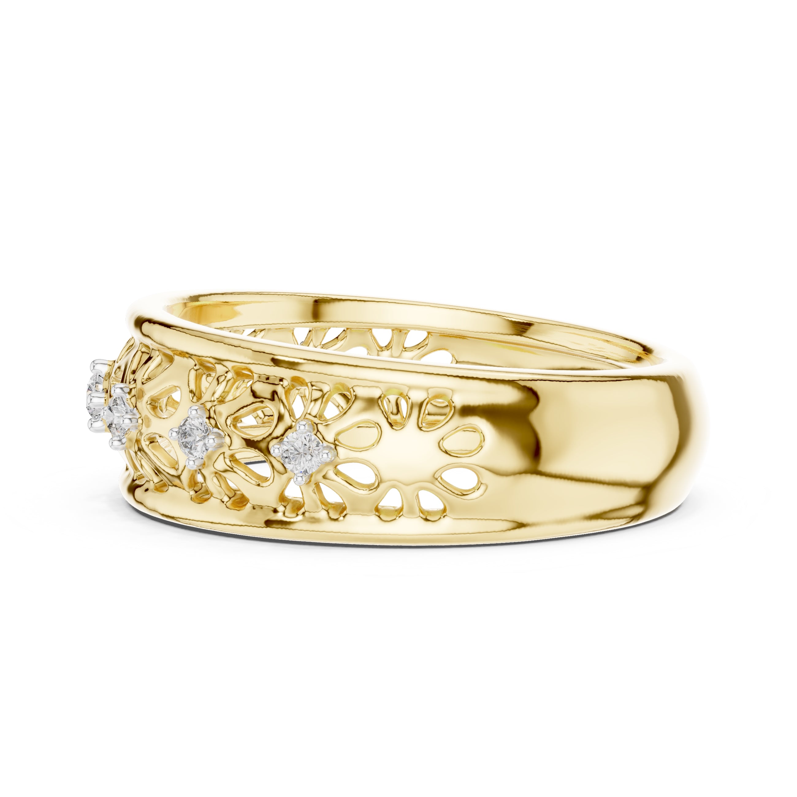 Filigree Floral Wide Band Yellow Gold
