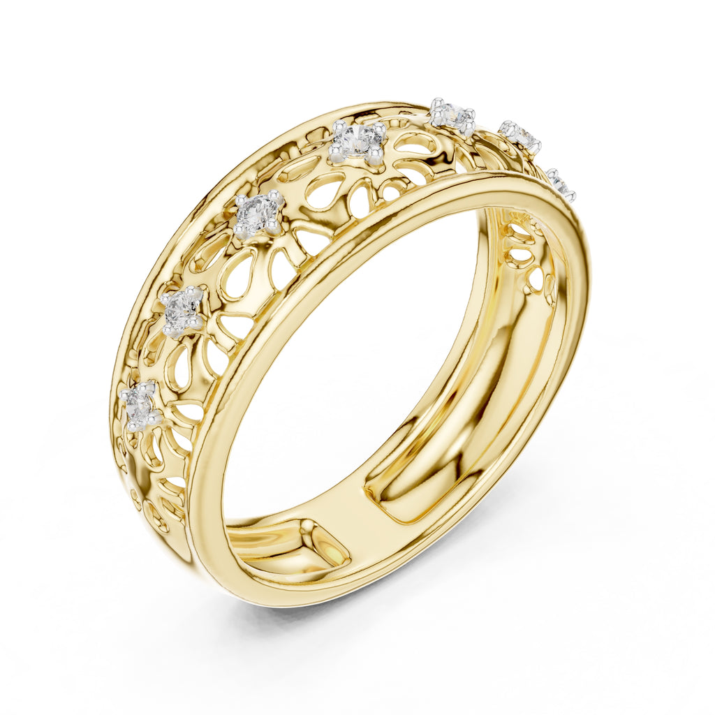 Filigree Floral Wide Band Yellow Gold