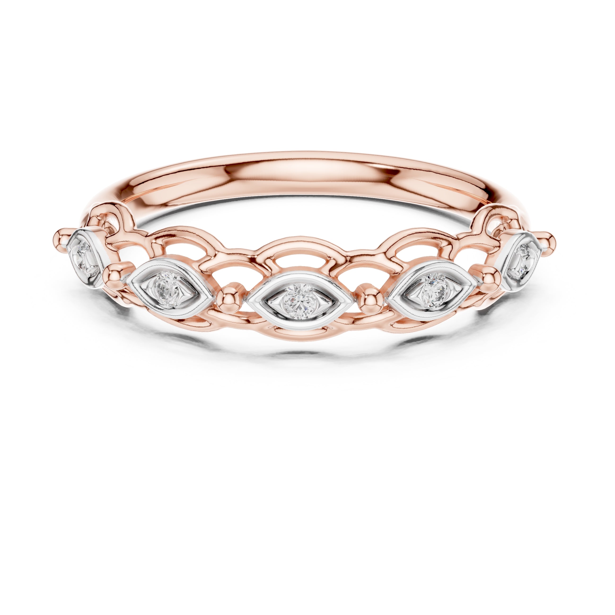 Marquise Bezel Open-Work Band Rose Gold
