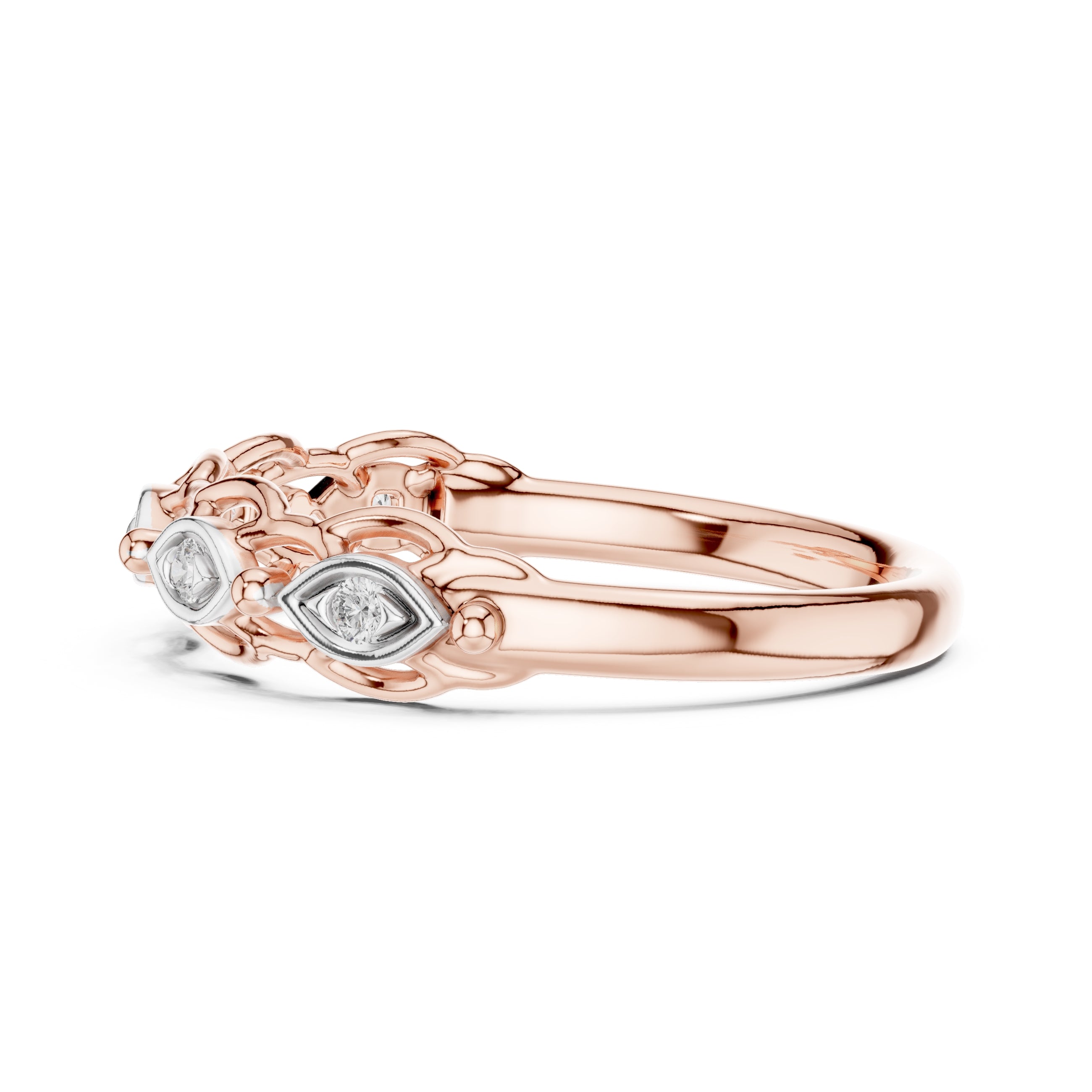 Marquise Bezel Open-Work Band Rose Gold