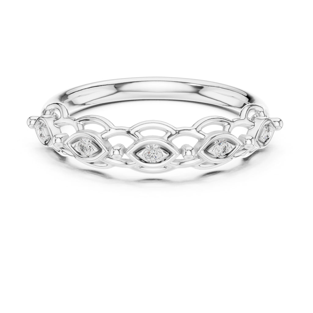 Marquise Bezel Open-Work Band White Gold