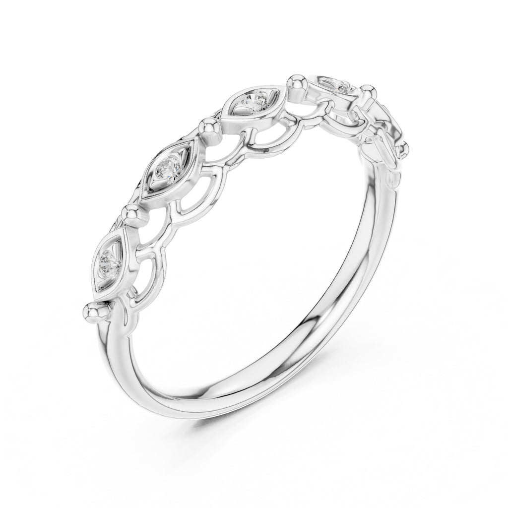 Marquise Bezel Open-Work Band White Gold