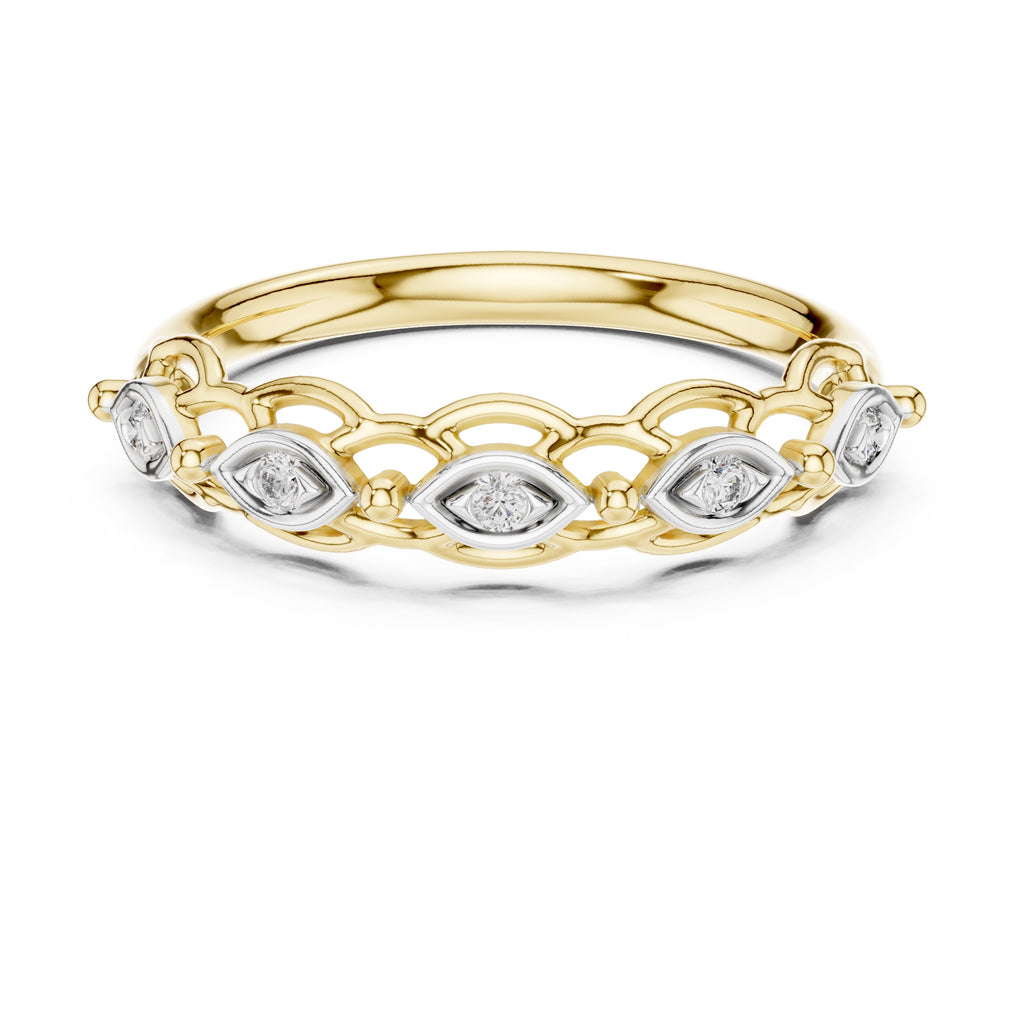 Marquise Bezel Open-Work Band Yellow Gold