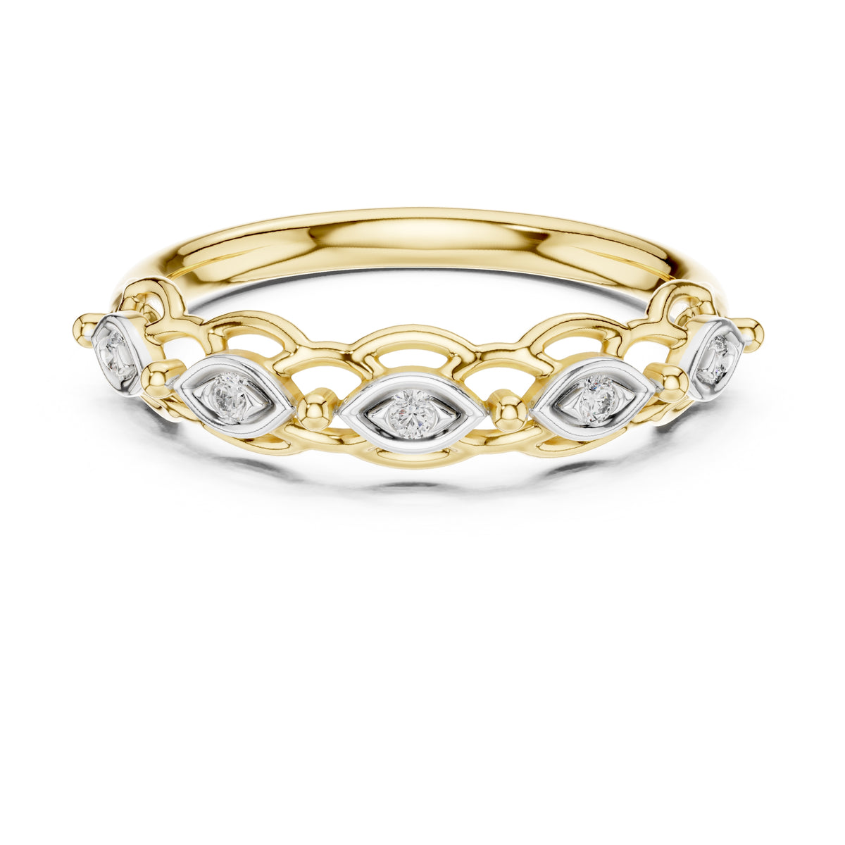 Marquise Bezel Open-Work Band Yellow Gold