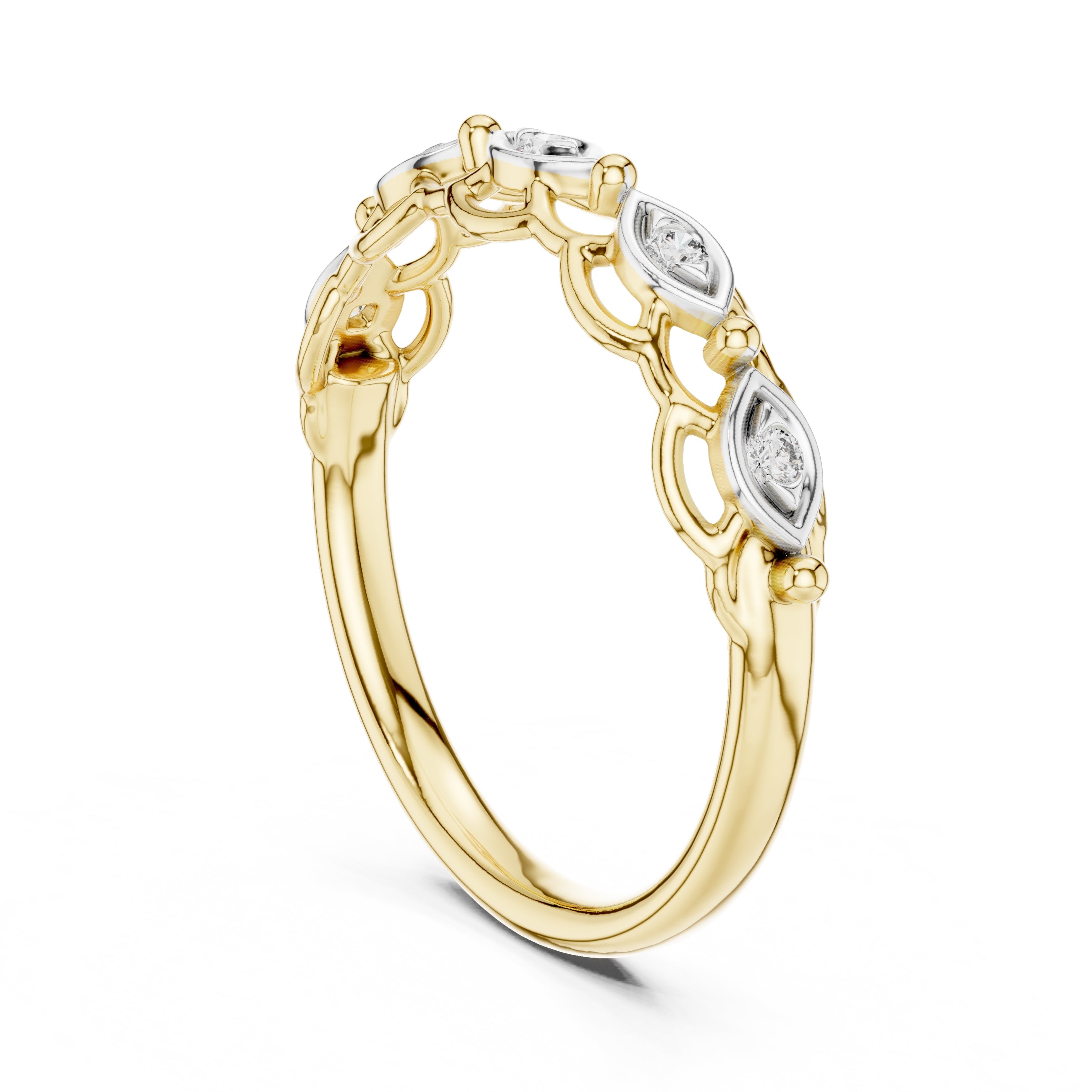 Marquise Bezel Open-Work Band Yellow Gold