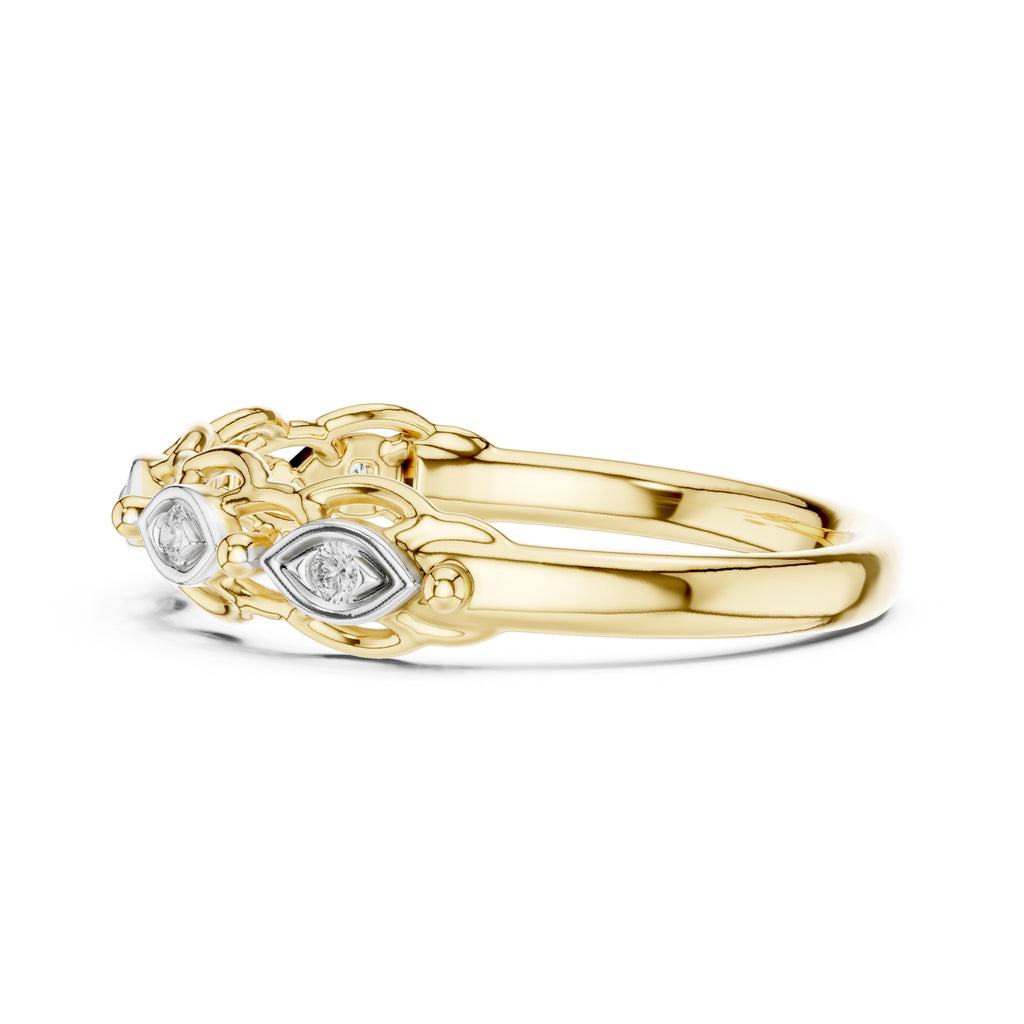 Marquise Bezel Open-Work Band Yellow Gold