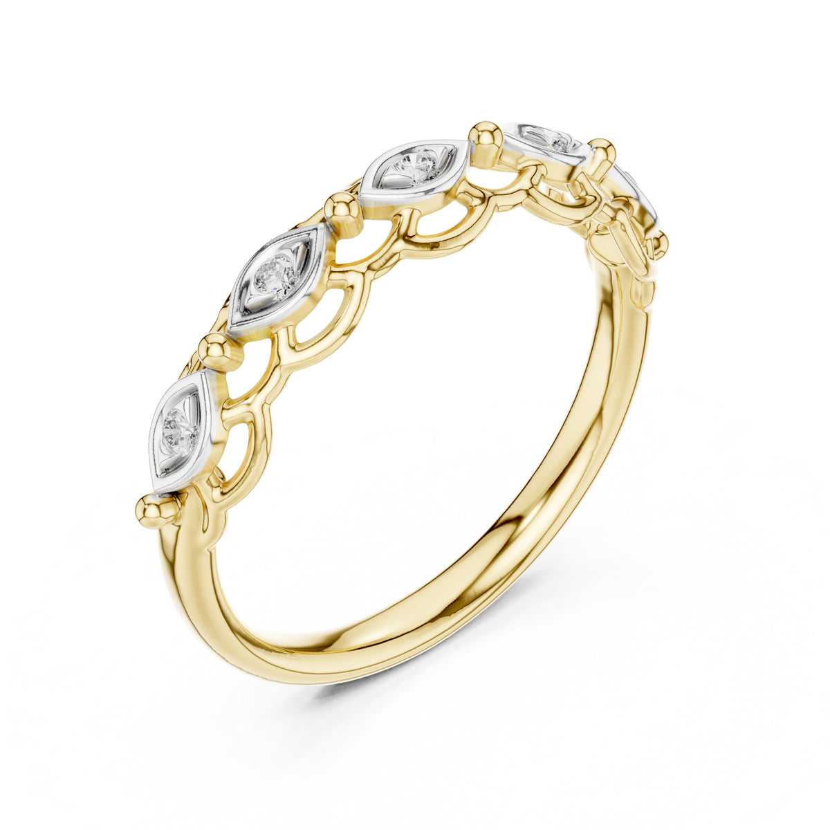 Marquise Bezel Open-Work Band Yellow Gold