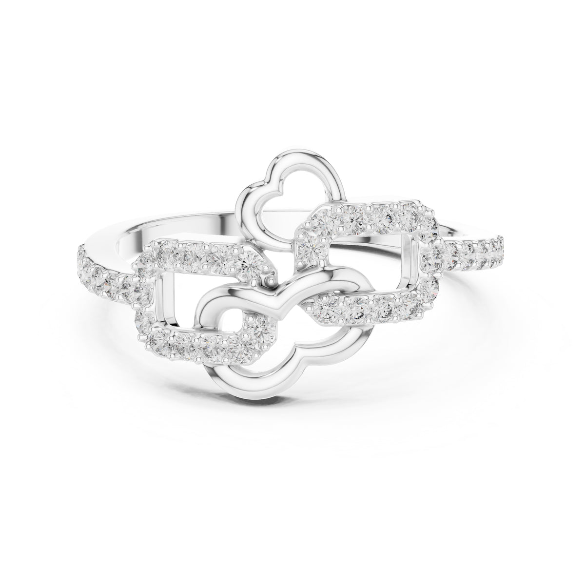 Intertwined Heart Statement Ring White Gold