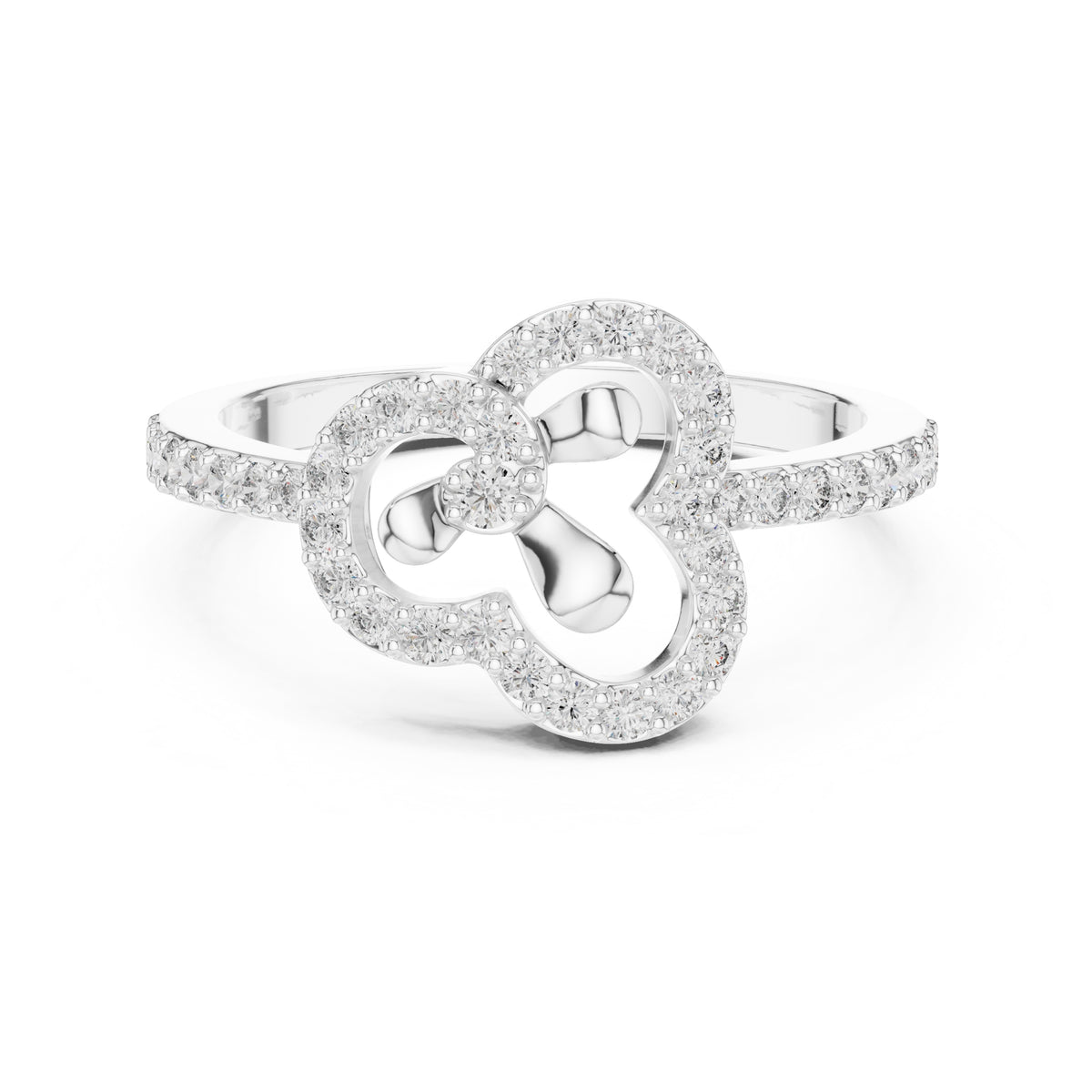 Trifoil Petal Statement Ring White Gold