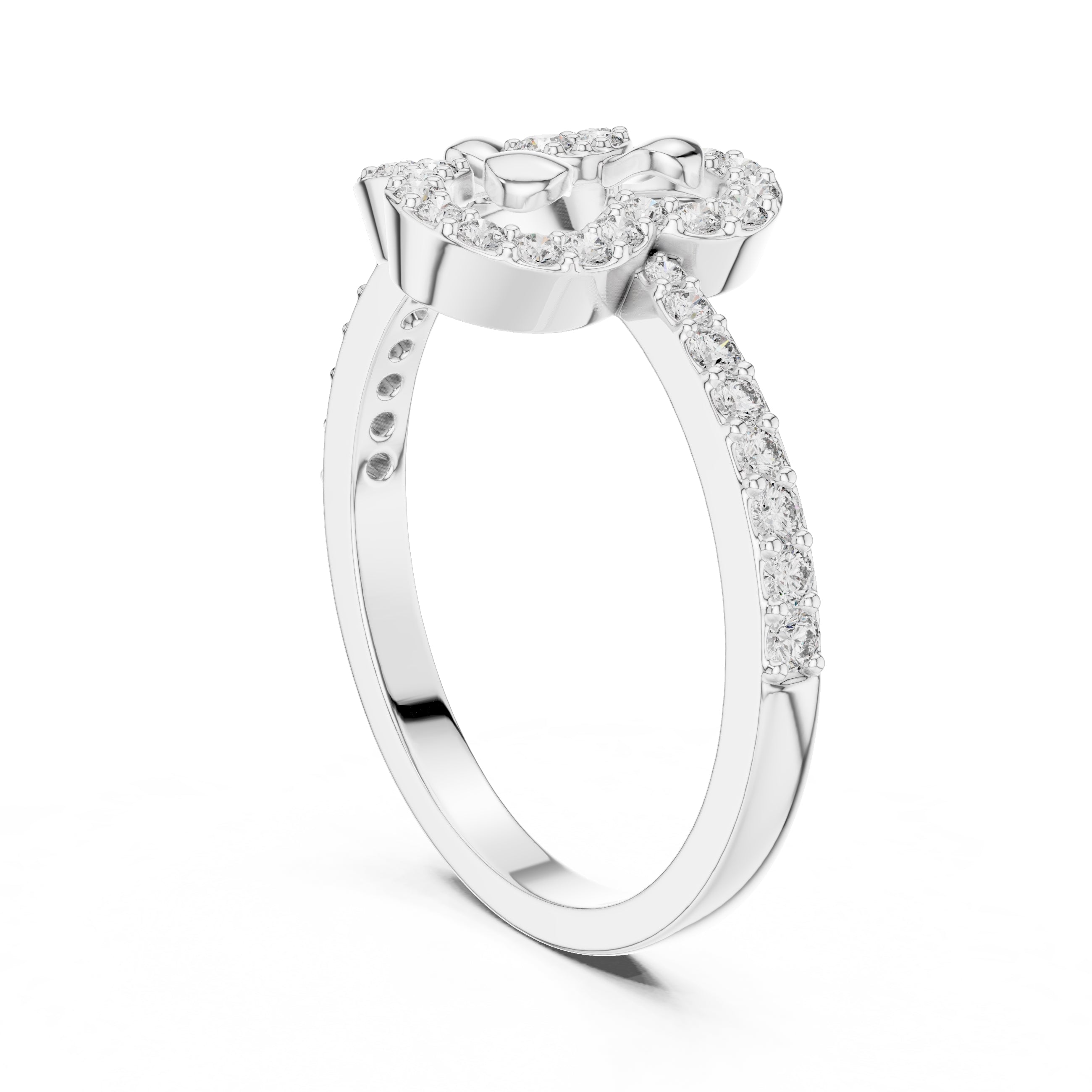 Trifoil Petal Statement Ring White Gold