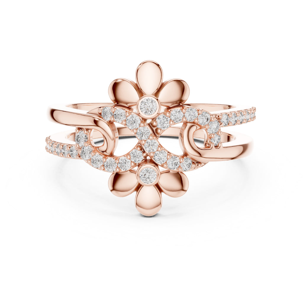 Dual Blossom Statement Ring Rose Gold