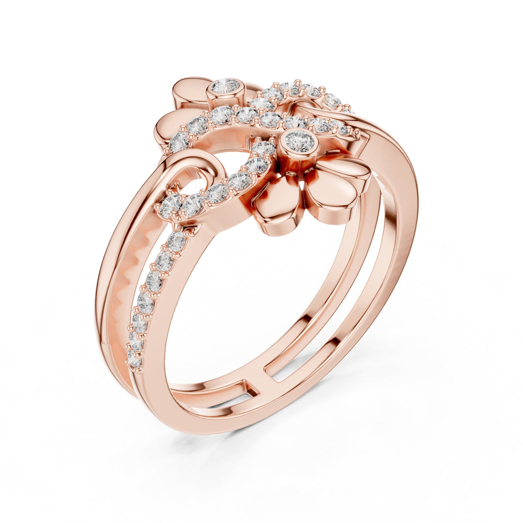 Dual Blossom Statement Ring Rose Gold