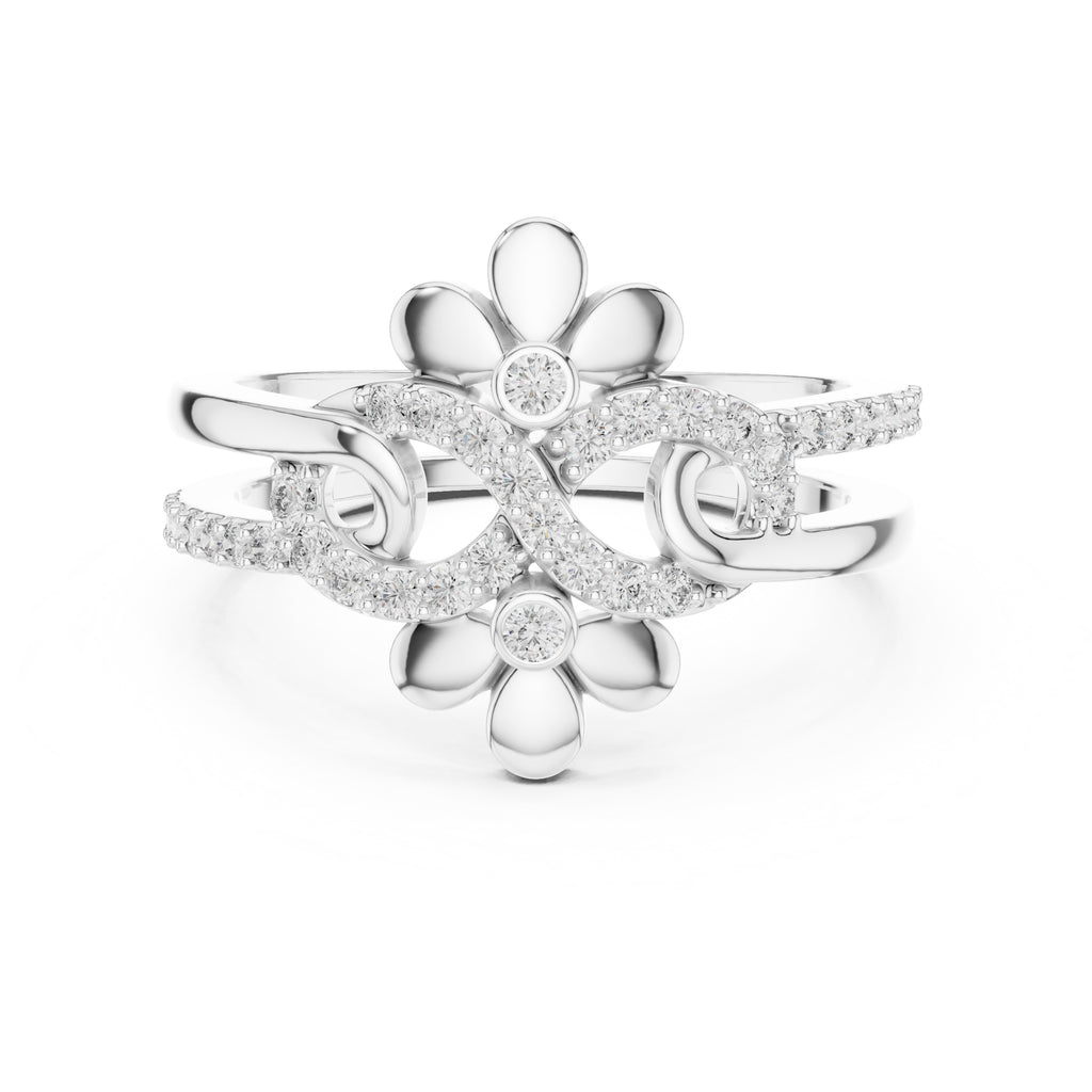 Dual Blossom Statement Ring White Gold