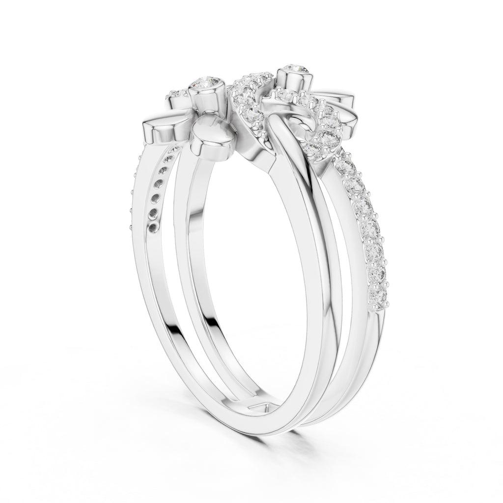 Dual Blossom Statement Ring White Gold