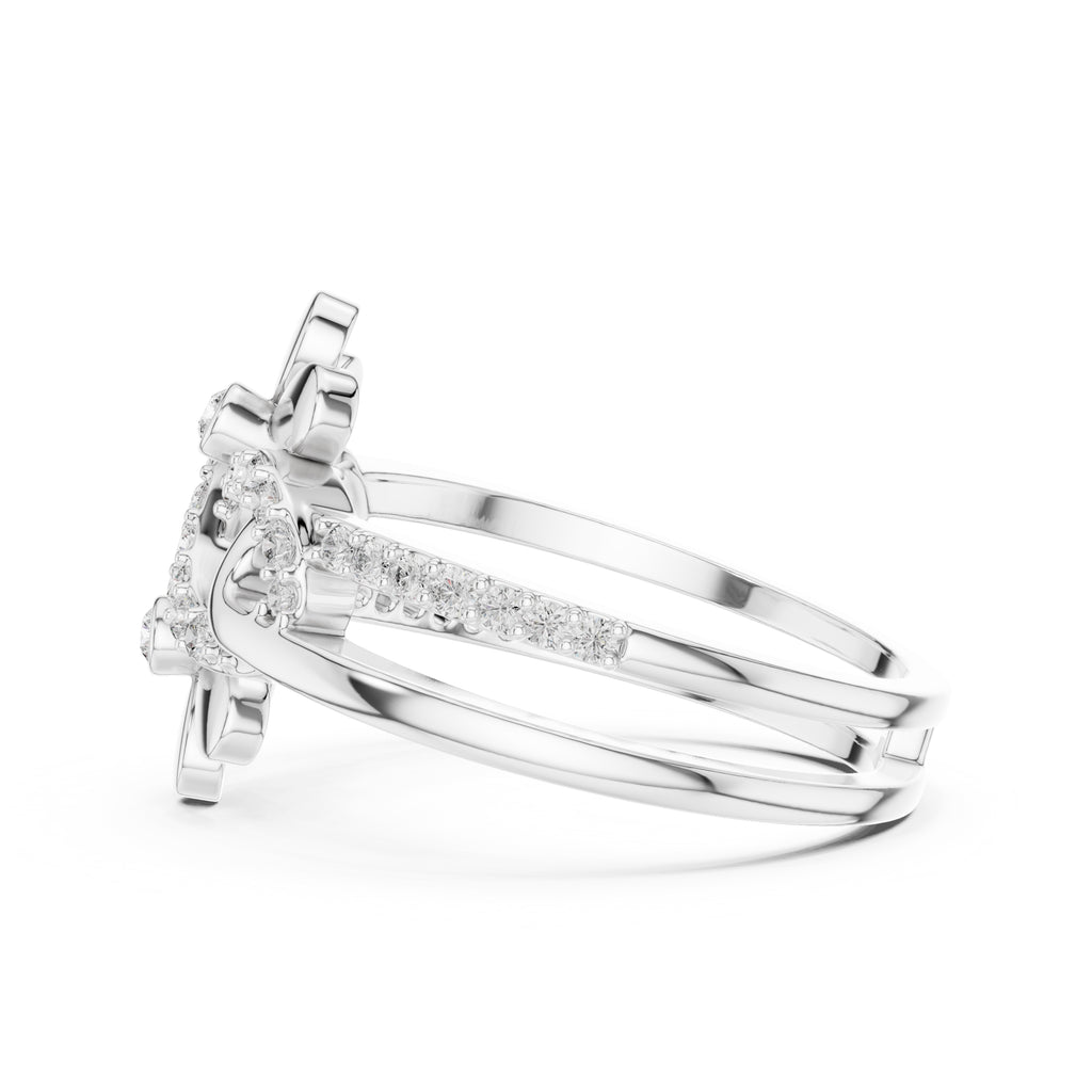 Dual Blossom Statement Ring White Gold