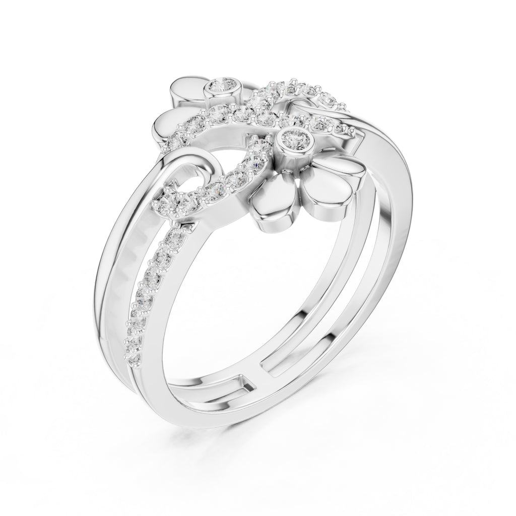 Dual Blossom Statement Ring White Gold