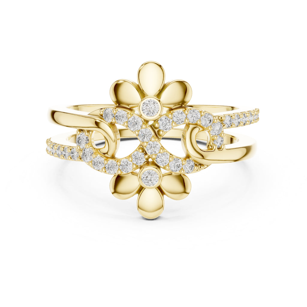 Dual Blossom Statement Ring Yellow Gold
