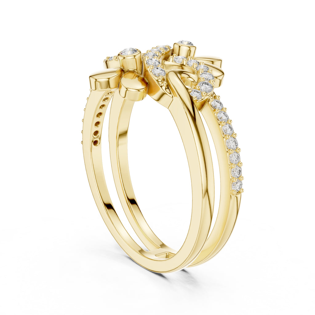 Dual Blossom Statement Ring Yellow Gold