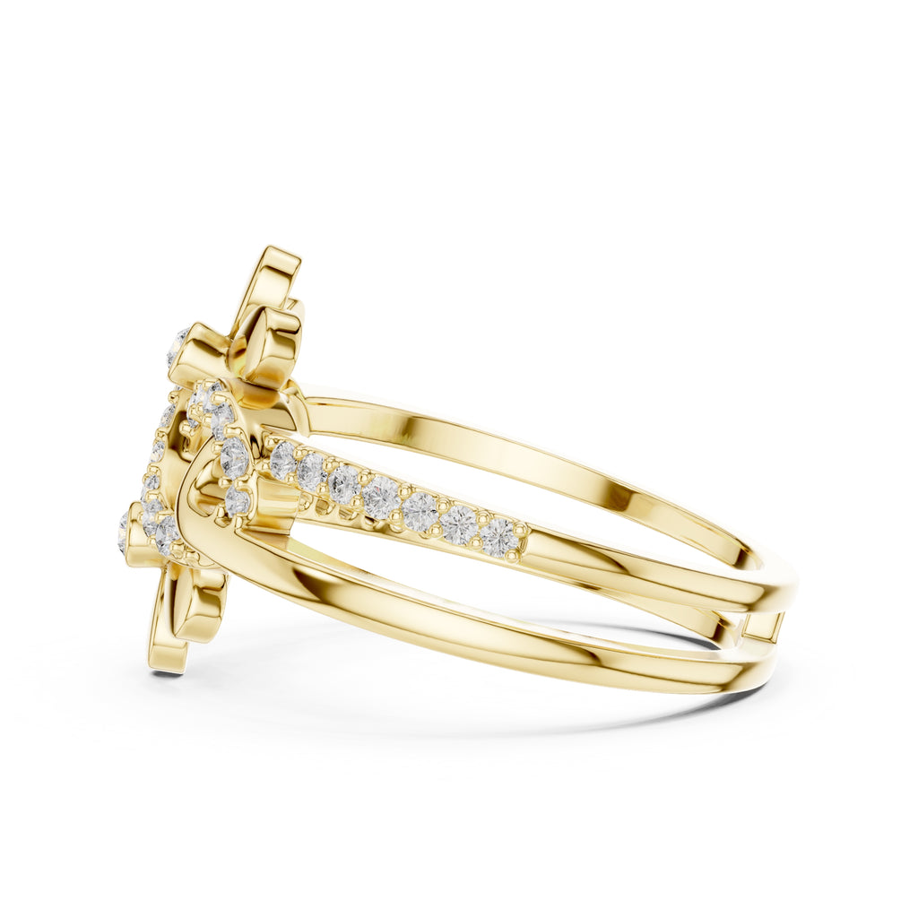 Dual Blossom Statement Ring Yellow Gold