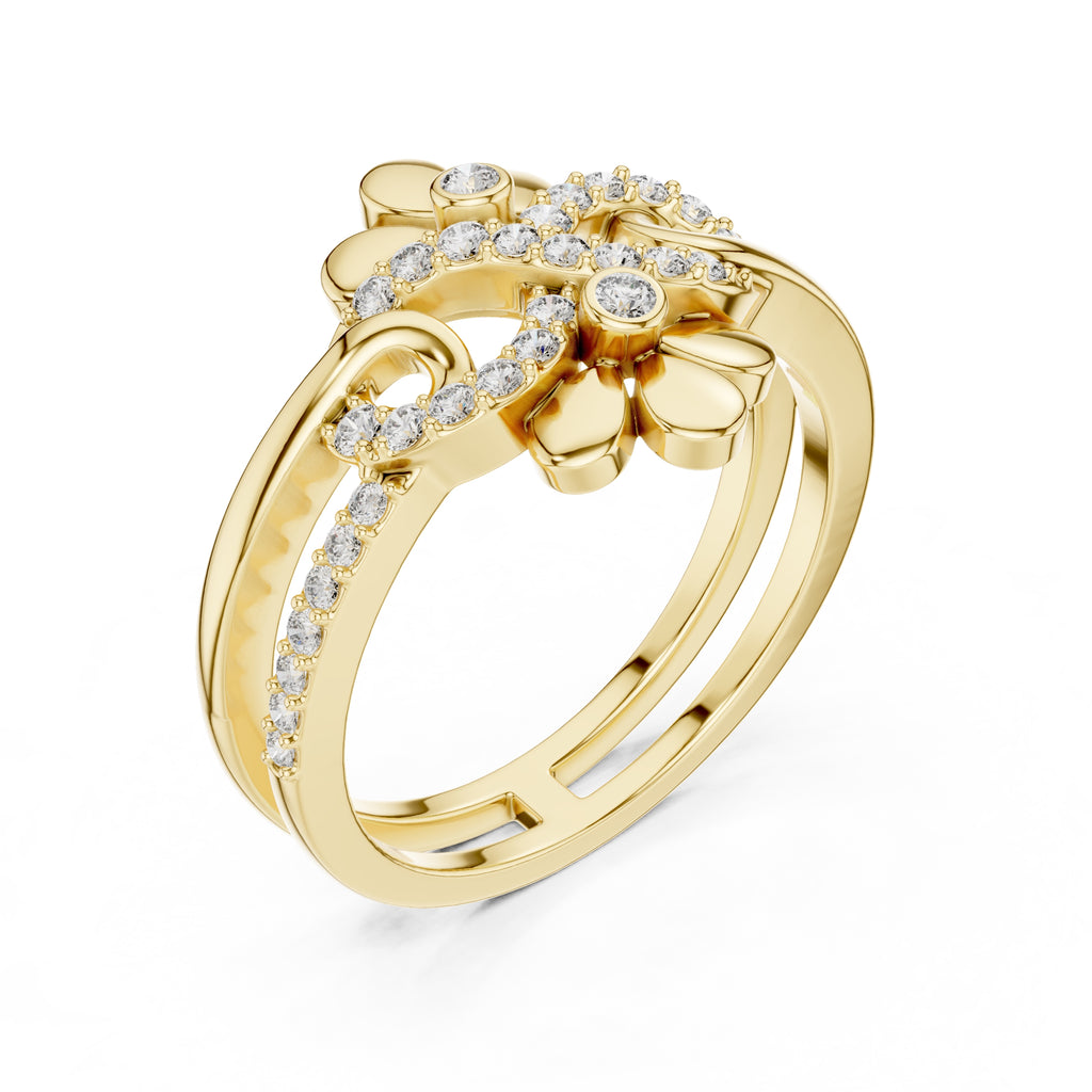 Dual Blossom Statement Ring Yellow Gold