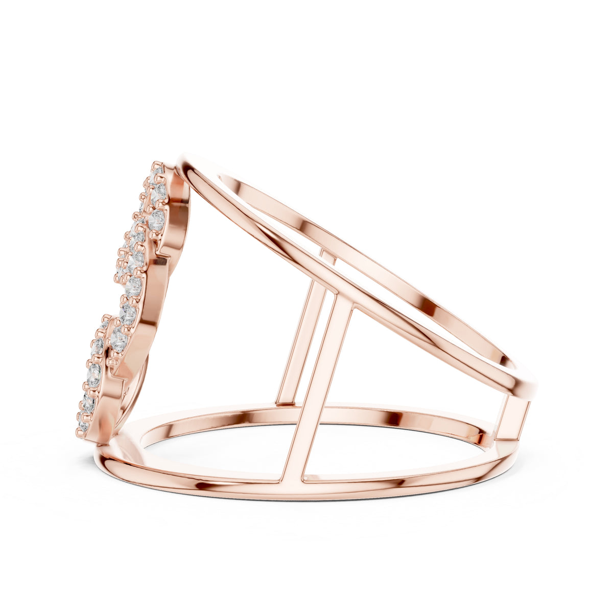 Interlocking Halo Cuff Ring Rose Gold