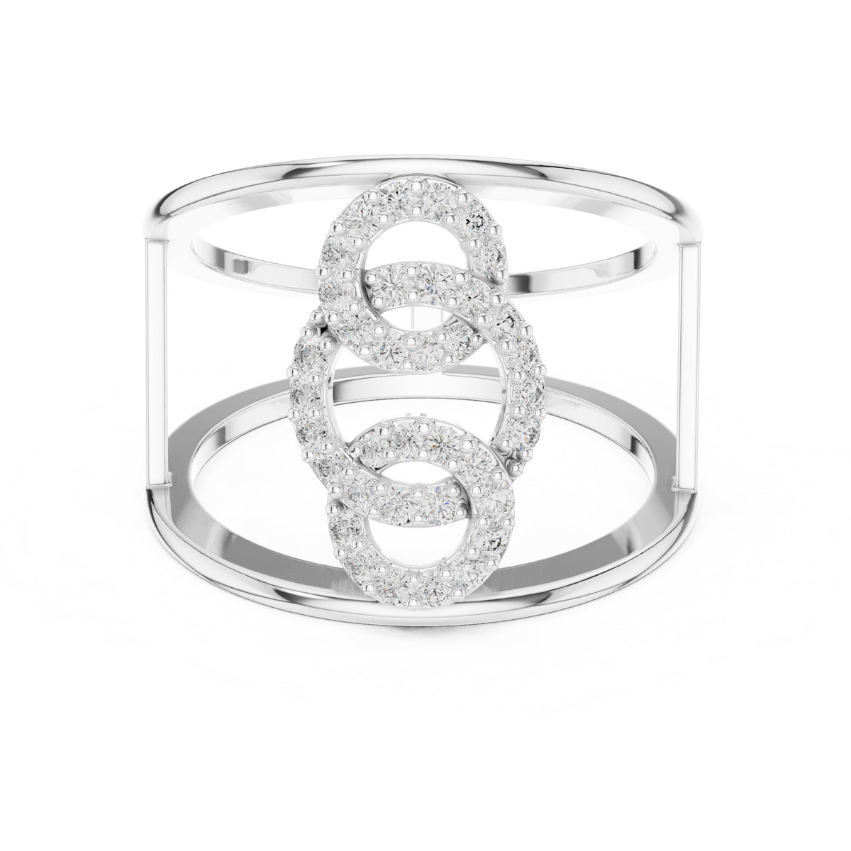 Interlocking Halo Cuff Ring White Gold