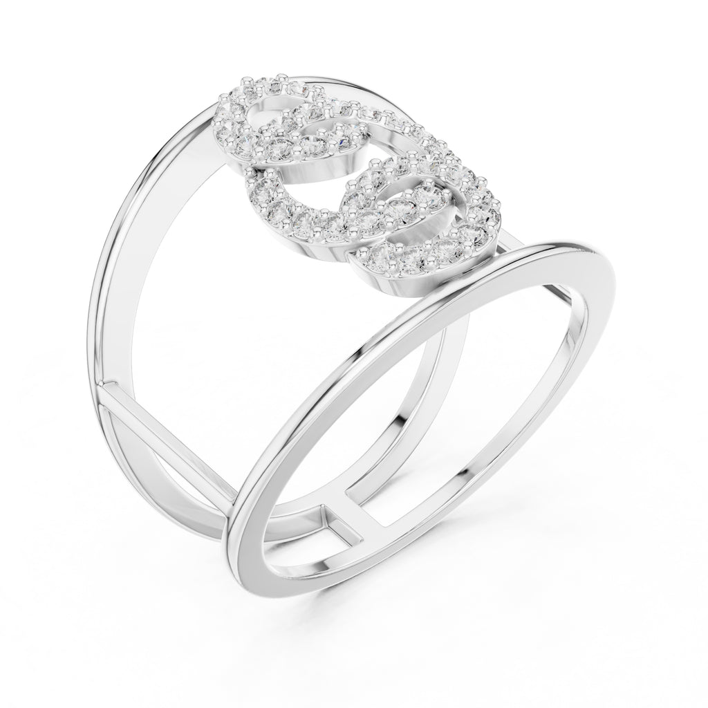 Interlocking Halo Cuff Ring White Gold