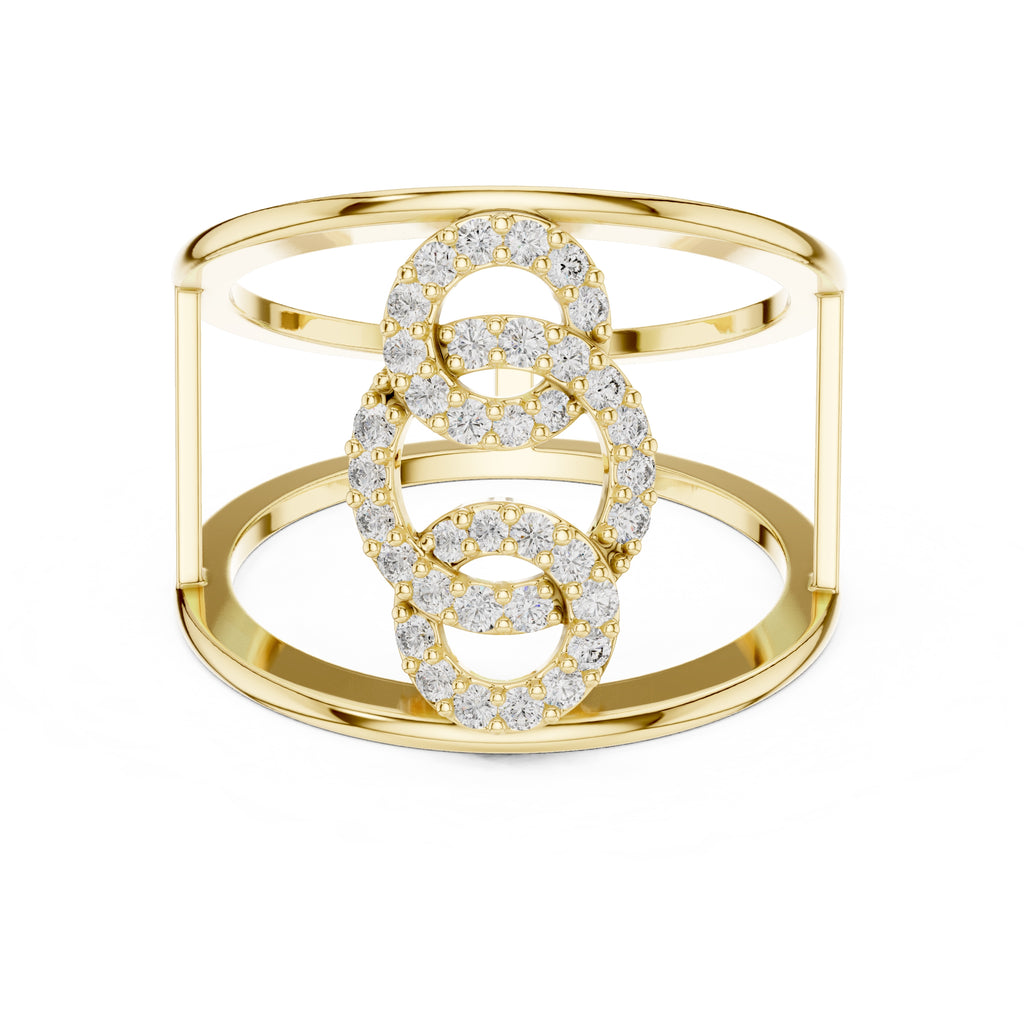 Interlocking Halo Cuff Ring Yellow Gold