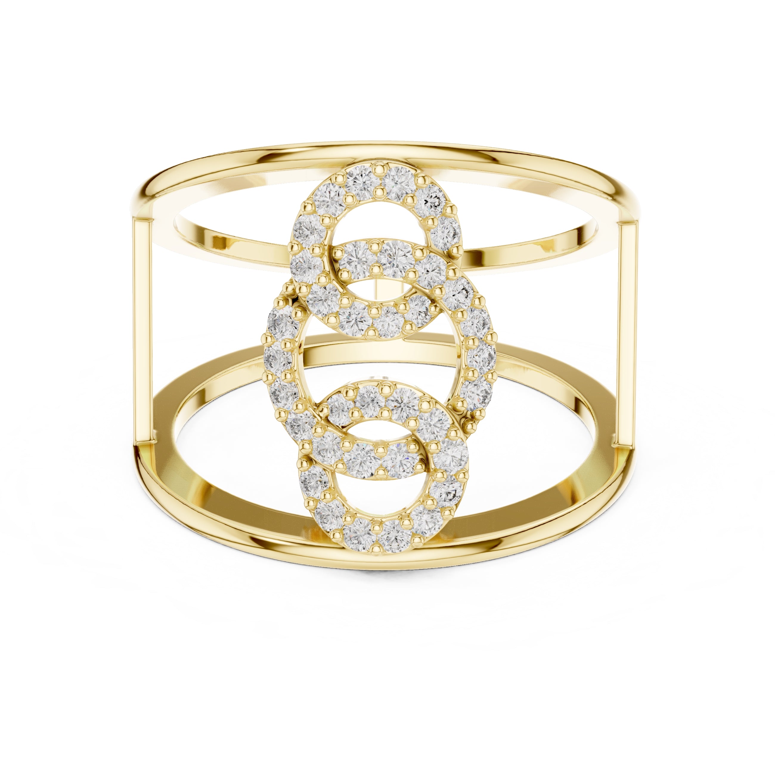 Interlocking Halo Cuff Ring Yellow Gold