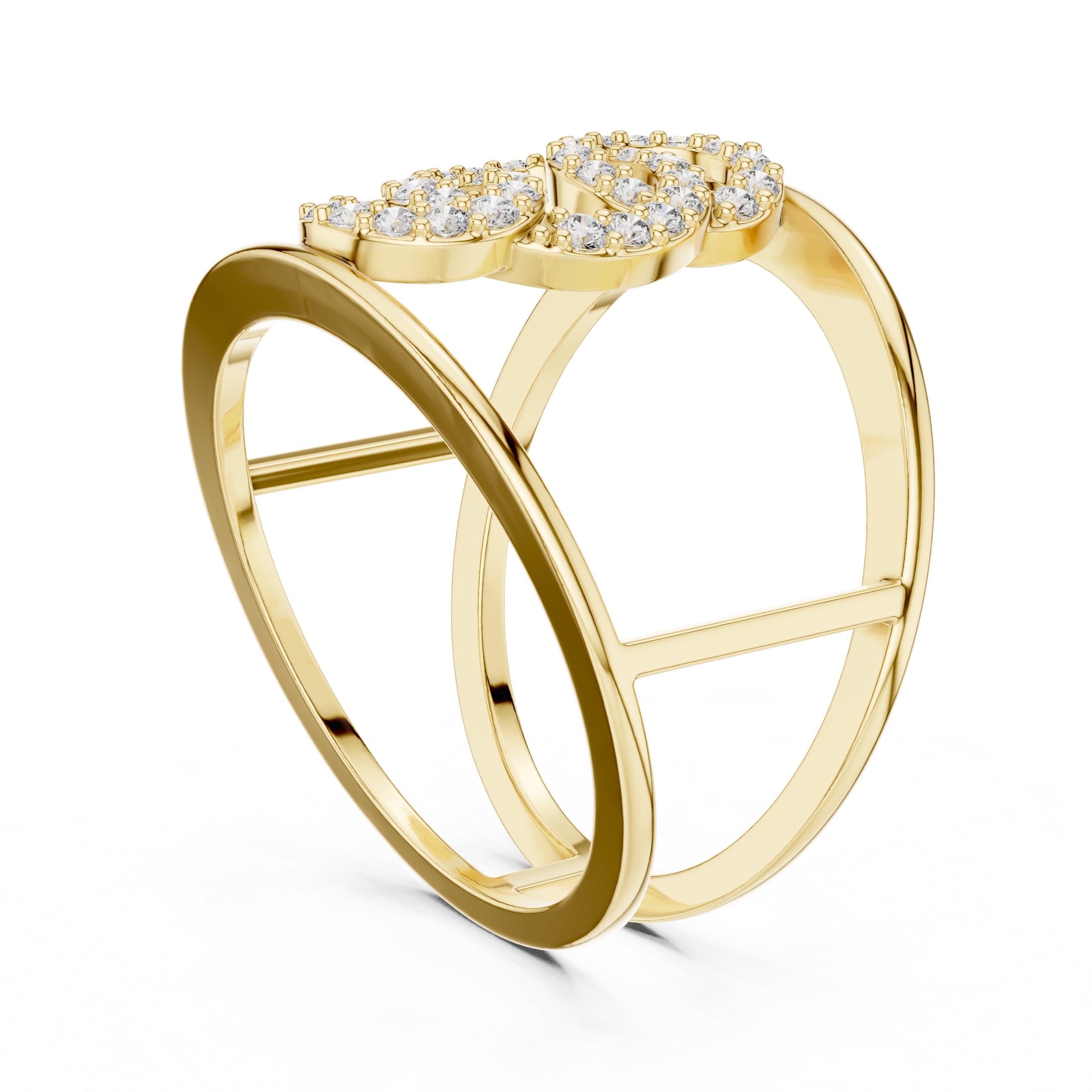 Interlocking Halo Cuff Ring Yellow Gold