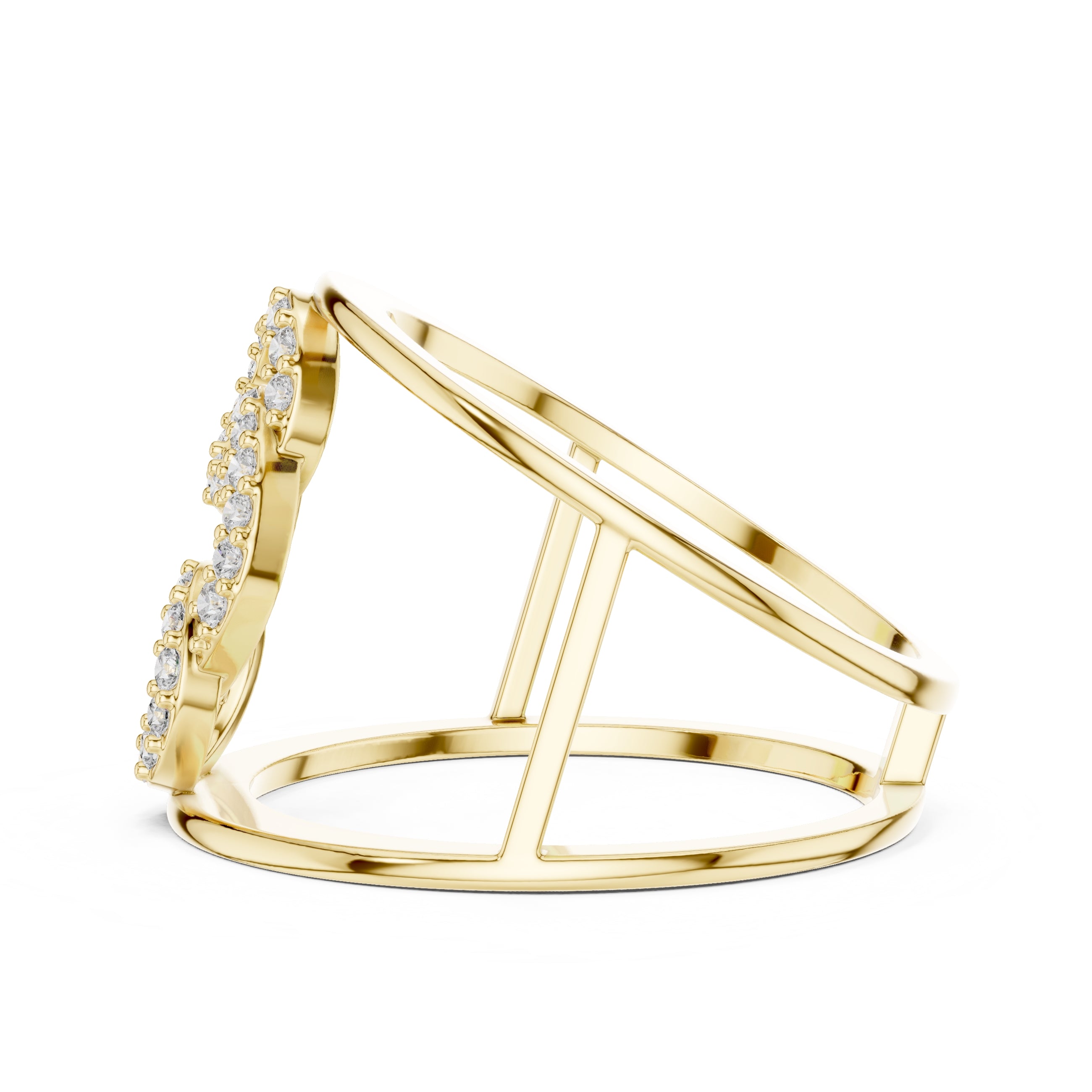 Interlocking Halo Cuff Ring Yellow Gold