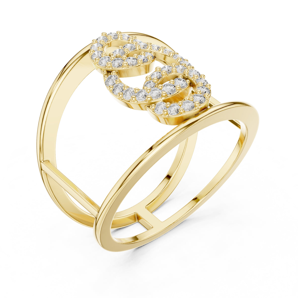Interlocking Halo Cuff Ring Yellow Gold