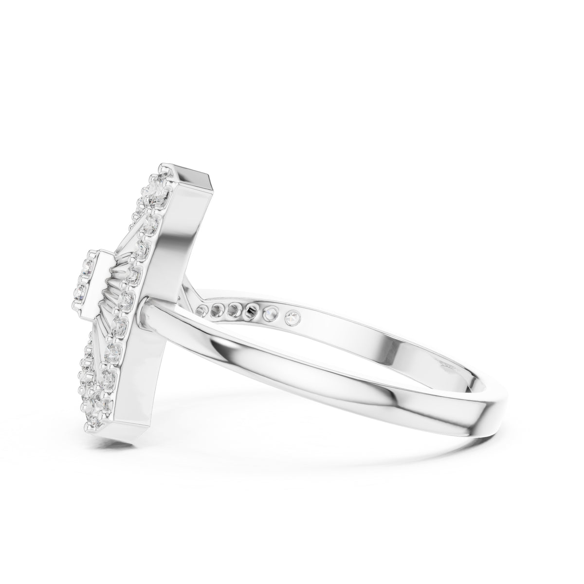 Pyramid Sunburst Statement Ring White Gold