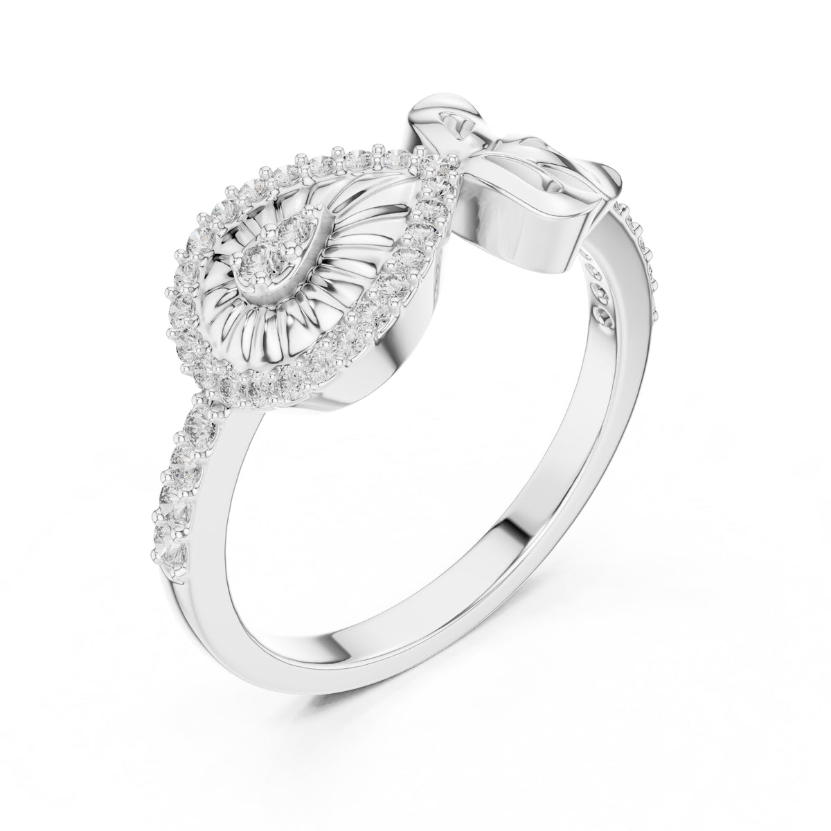 Radiant Teardrop Filigree Statement Ring White Gold