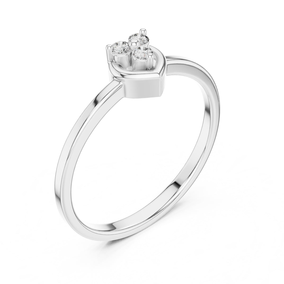 Heart Cluster Minimalist Ring White Gold