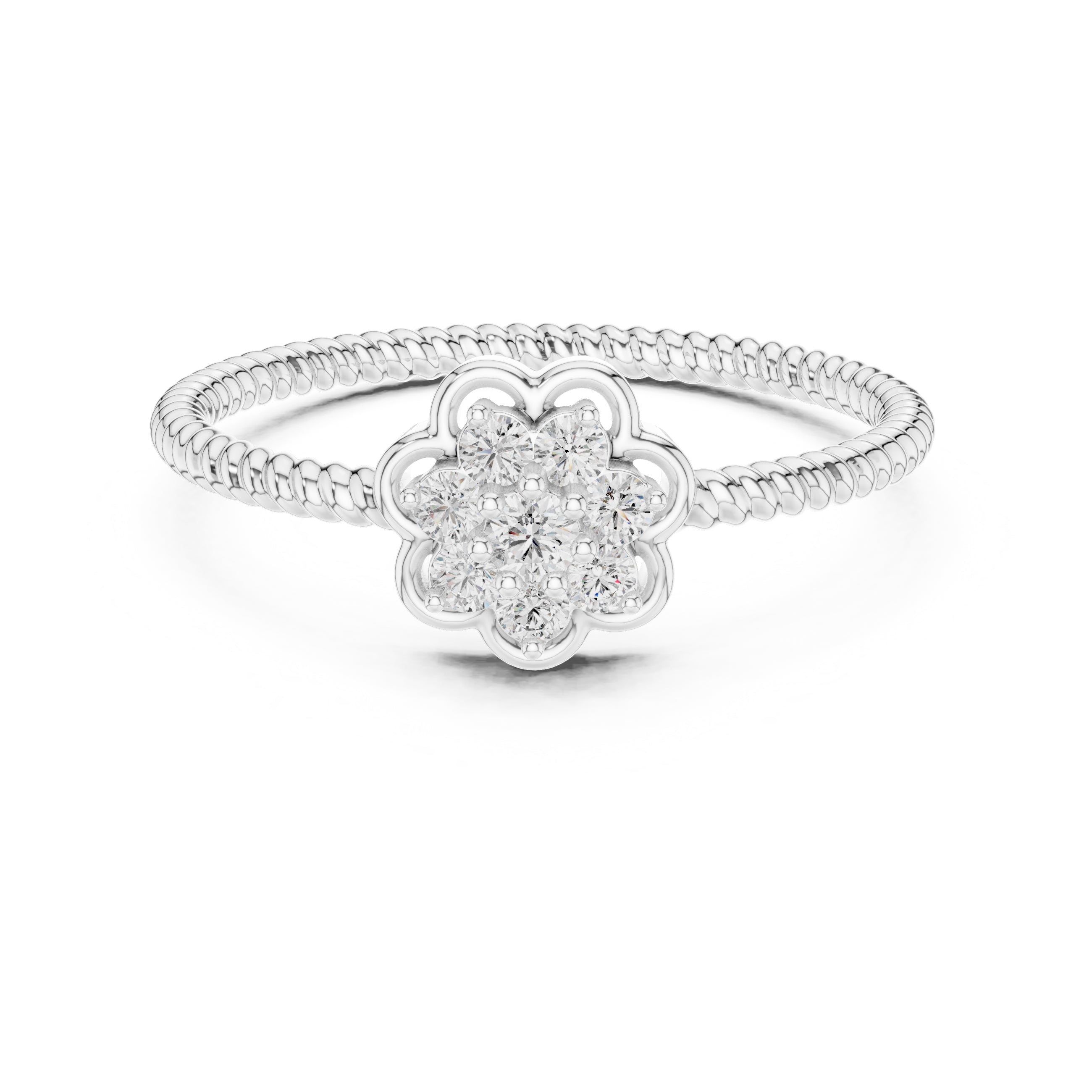 Roped Blossom Minimalist Ring White Gold