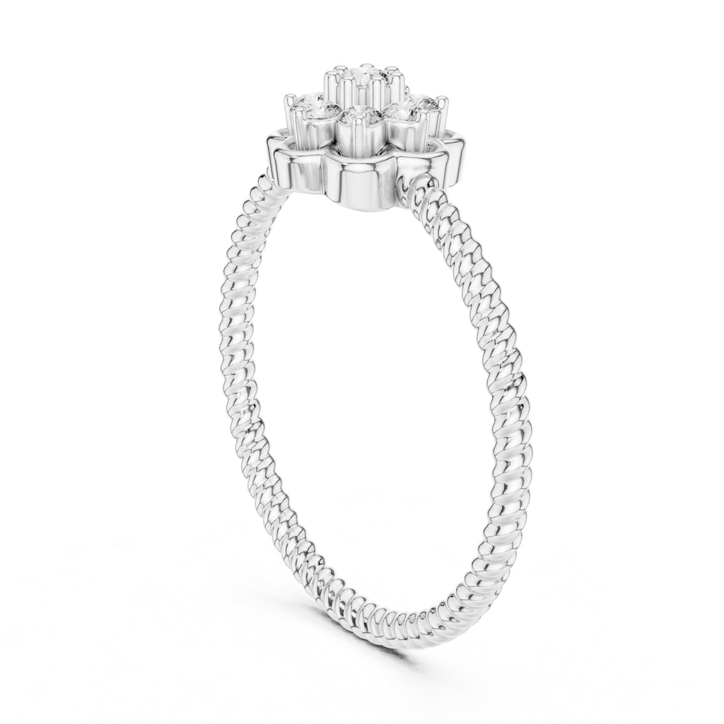 Roped Blossom Minimalist Ring White Gold