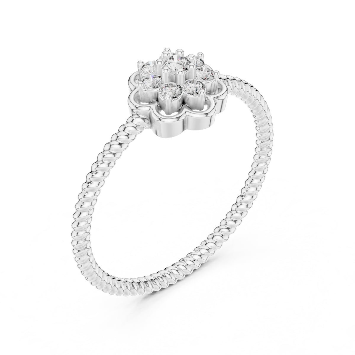 Roped Blossom Minimalist Ring White Gold