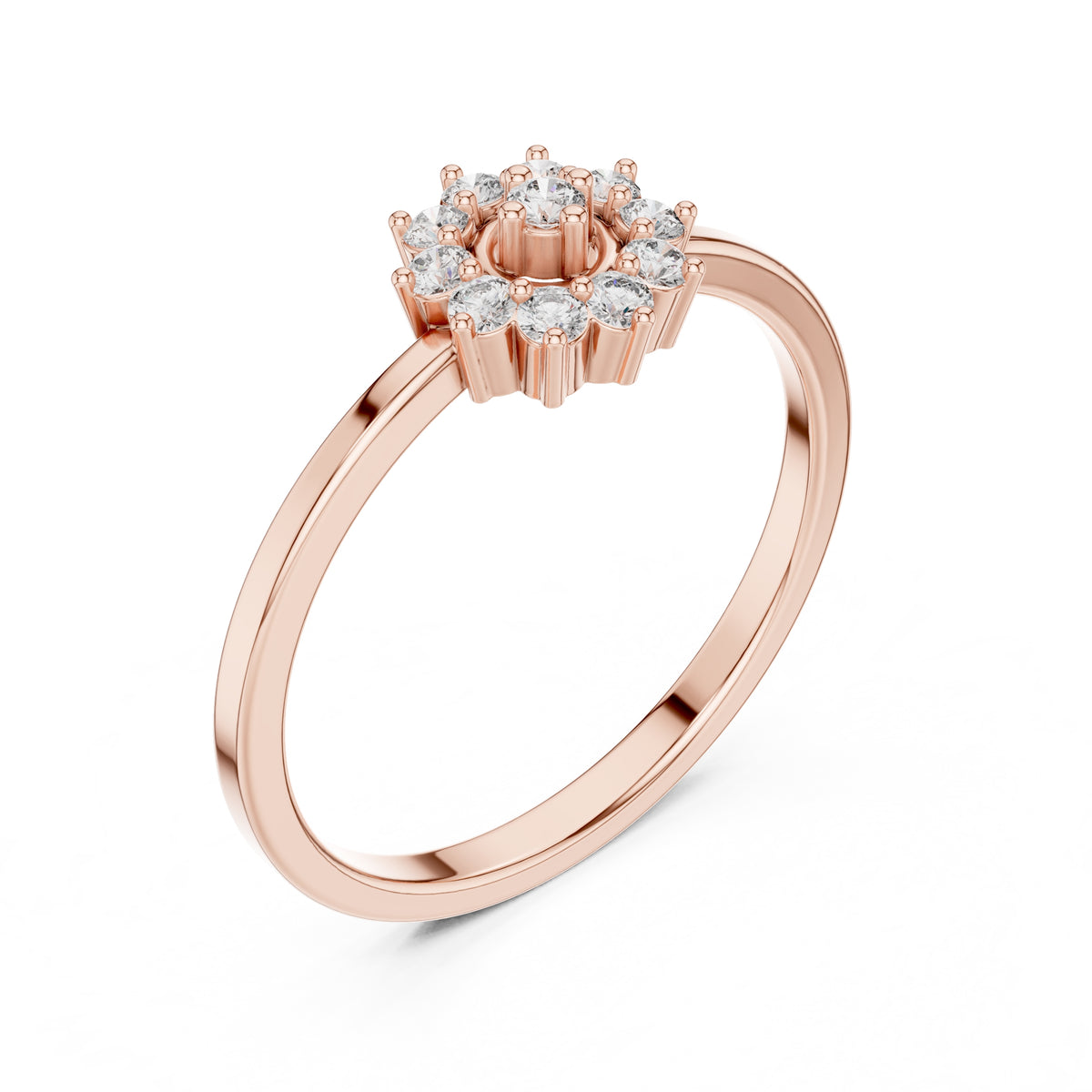 Tiered Floral Halo Minimalist Ring Rose Gold