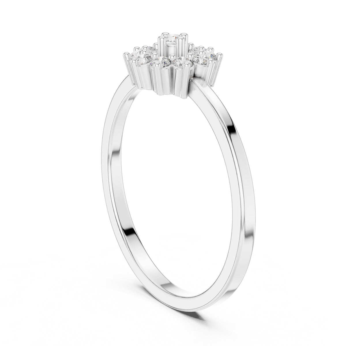 Tiered Floral Halo Minimalist Ring White Gold
