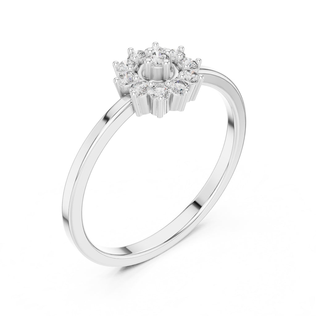 Tiered Floral Halo Minimalist Ring White Gold