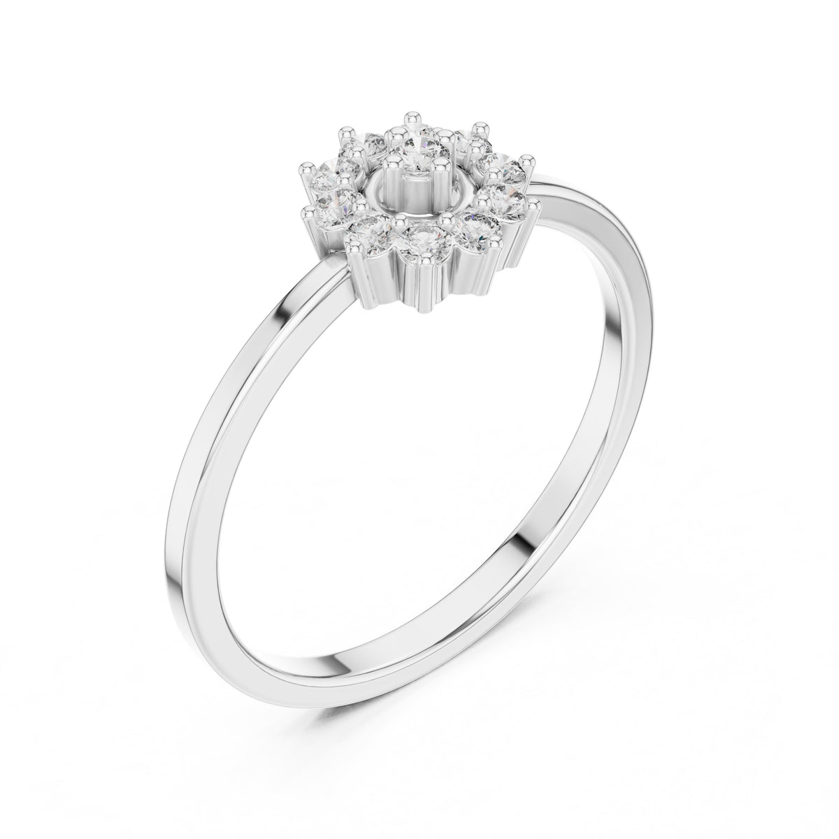 Tiered Floral Halo Minimalist Ring White Gold