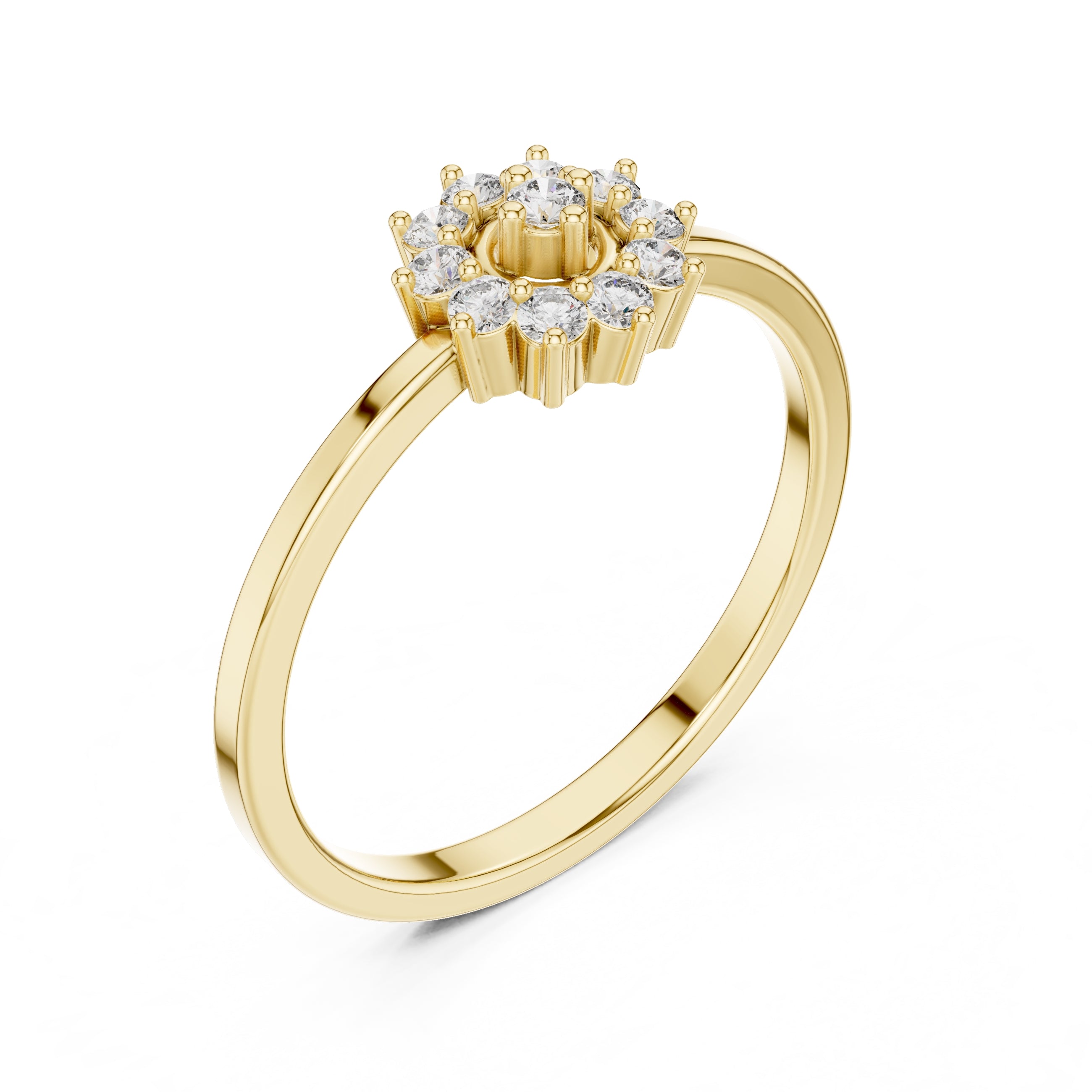 Tiered Floral Halo Minimalist Ring Yellow Gold